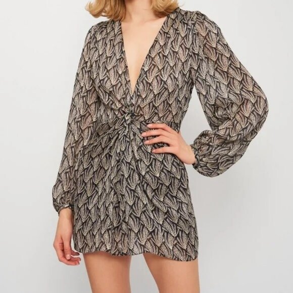 Zara Metallic Thread Knot Gray Black Mini Dress Size XS - Picture 2 of 10